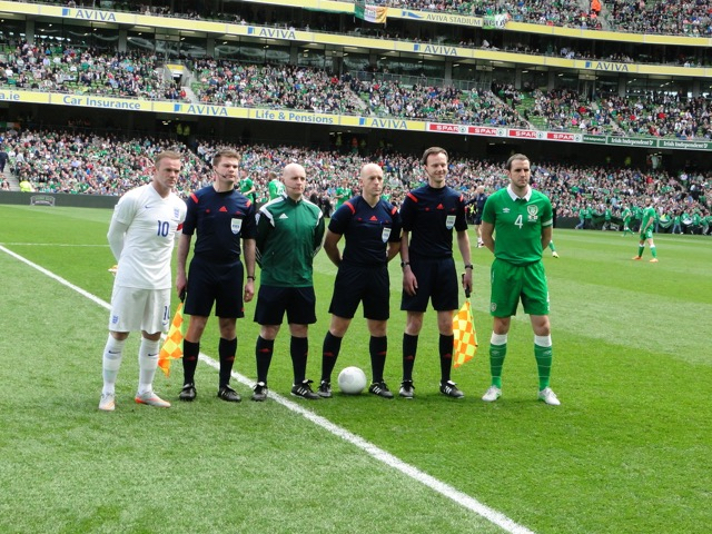 Gareth Eakiin lines out beside England captain Wayne Rooney at Dublin's Aviva stadium earlier this year