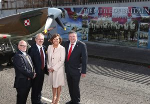 Pictured (L-R) at the unveiling of the Band of Brothers mural is Ian McLaughlin, Project Manager at the Lower Shankill Community Association, Dariusz Adler, the Polish Consul General, Jennifer Hawthorne, Head of the Housing Executive Neighbourhoods and Pete Bleakely, RAF Historian.Photographer ©Matt Mackey - Presseye.com