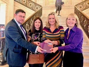 Launching the Pancreatic Cancer UK Diagnosis Manifesto for Northern Ireland report are the charity’s Head of Policy and Campaigns, David Park; Pancreatic Cancer UK supporter Victoria Poole; Jo-Anne Dobson MLA and Pancreatic Cancer UKs Northern Ireland Community Involvement Coordinator, Michelle Penney