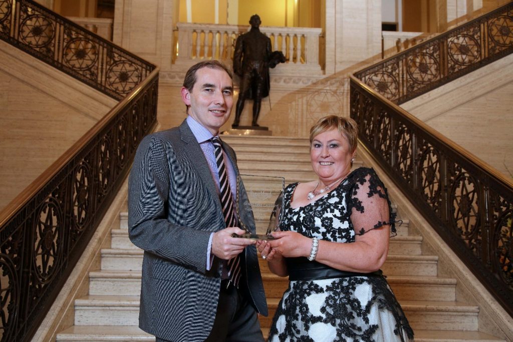 SuperValu SuperMum...Geraldine Cassidy from Belfast, has been crowned the 2015 SuperValu SuperMum during a prestigious ceremony at Parliament Buildings, Stormont. Geraldine, pictured along with Musgrave NIÕs Managing Director, Michael McCormack, was honoured for dedicating 15 years of her life to foster care, opening her home to almost 80 children. PIC: DARREN KIDD/PRESSEYE 