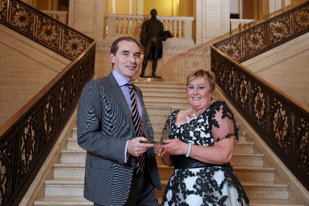 SuperValu SuperMum...Geraldine Cassidy from Belfast, has been crowned the 2015 SuperValu SuperMum during a prestigious ceremony at Parliament Buildings, Stormont. Geraldine, pictured along with Musgrave NIÕs Managing Director, Michael McCormack, was honoured for dedicating 15 years of her life to foster care, opening her home to almost 80 children. PIC: DARREN KIDD/PRESSEYE