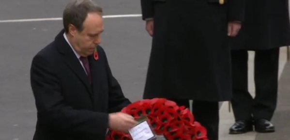 DUP deputy leader Nigel Dodds lays a wreath at Cenotaph in London