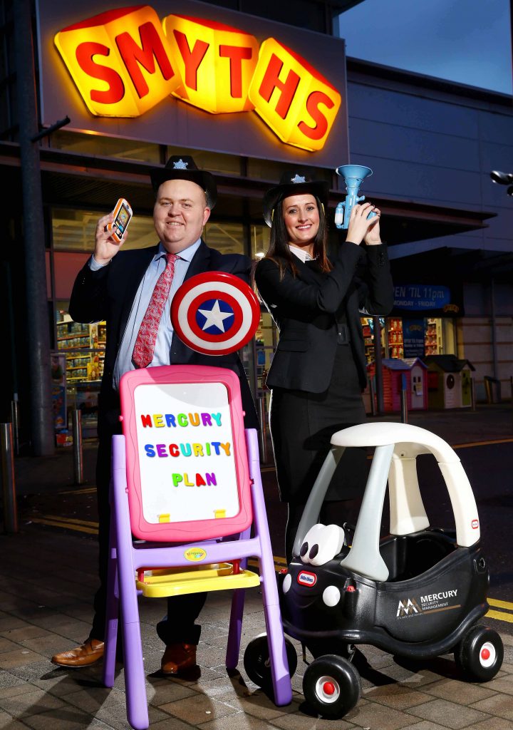 TOY STORY: Grainne Elliot and Liam Cullen of Mercury Security Management celebrate the announcement that Mercury has been awarded the all-Ireland security contract for Smyths Toys. The Smyths security contract will see Mercury provide a team of well-equipped manned guards, with fast access to additional support and resources if required, to all 27 Smyths stores across the island of Ireland, including six in Northern Ireland. Founded in County Mayo in 1986, Smyths is Irelands biggest toy retailer and now operates no fewer than 80 stores throughout Ireland and the UK.