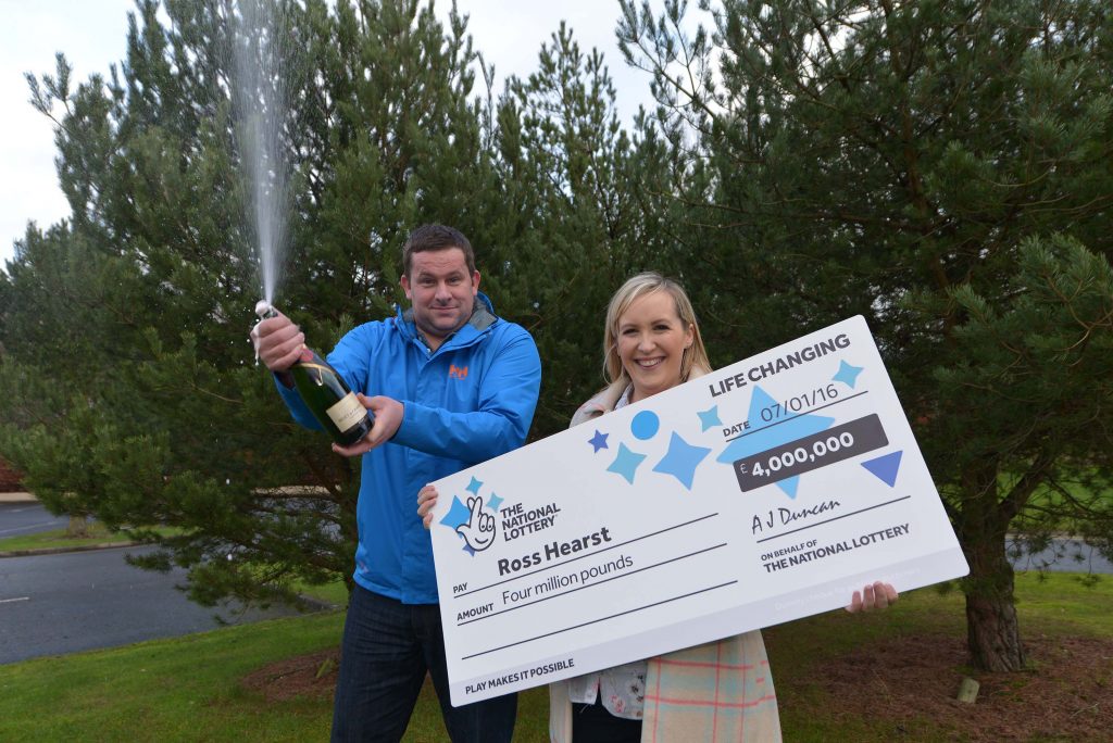 County Armagh man Ross Hearst celebrates £4m scratchcard win with wife Jocelyn.