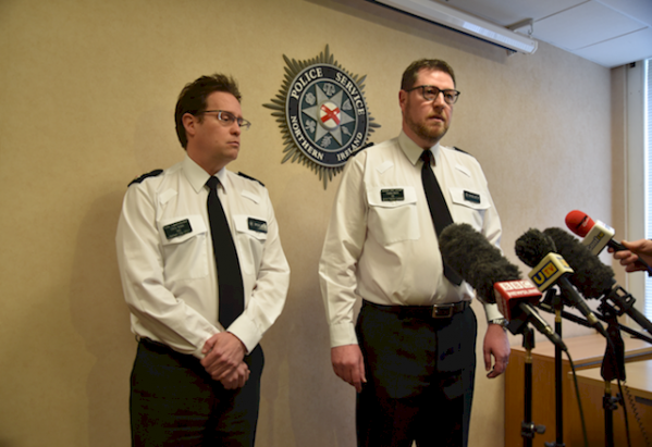 ACC Stephen Martin (right) and Belfast police commander Chief Supt Chris Noble at a press conference today warning the threat from dissidents remains "severe''