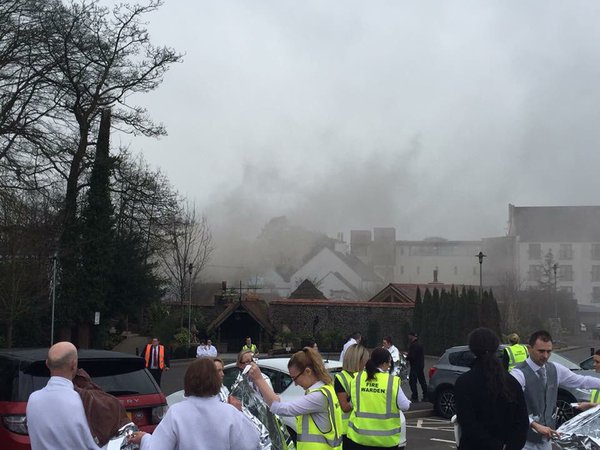 The scene this morning at Galgorm Resort and Spa in Ballymena where a fire broke out. PIC BY MARK TUBITT