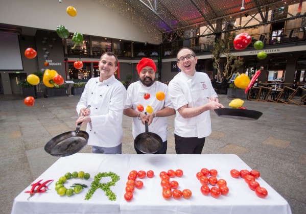 CAPTION: Derek Marshall of Gamba, Tony Singh of Tasty and John Quigley of Red Onion Photograph by Martin Shields Tel 07572 457000 © Martin Shields