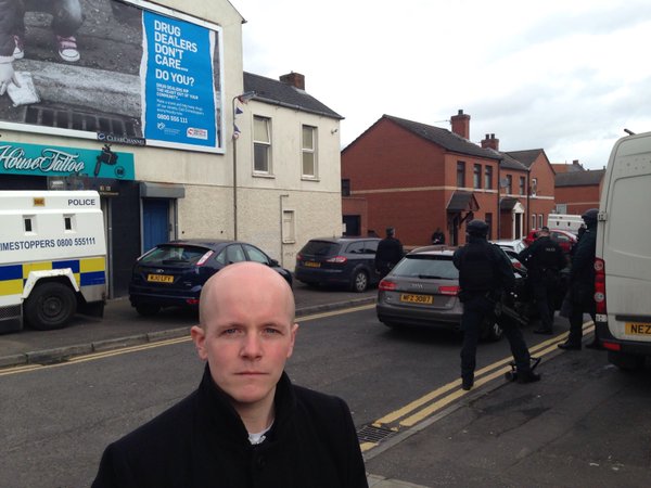 Green party councillor Ross Brown at the scene of what he describes as a "major drugs'' in east Belfast today