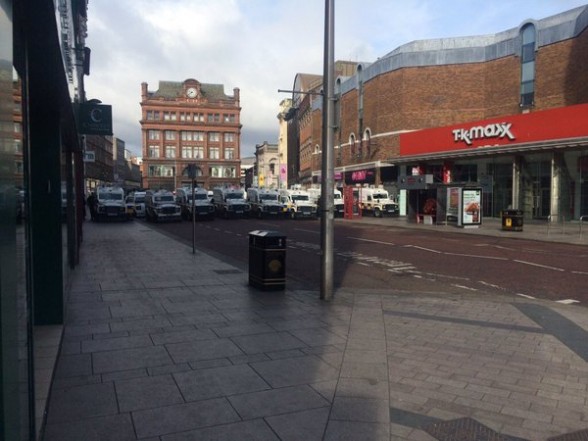 The scene in Royal Avenue in Belfast city centre earlier today ahead of republican parade