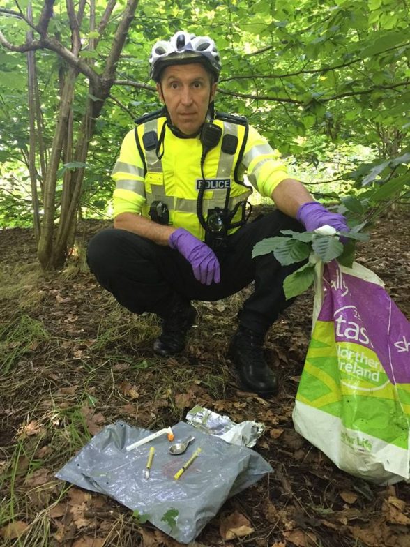 Supt Muir Clark with a big seized from drug dealers in Ormeau Park today