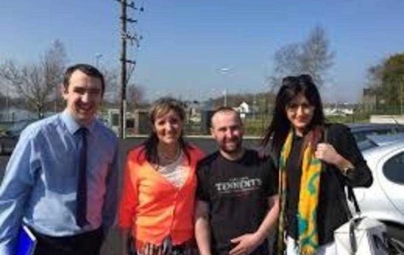 Daithi MccKay and Thomas O'Hara with Sinn Fein MEP Martina Anderson