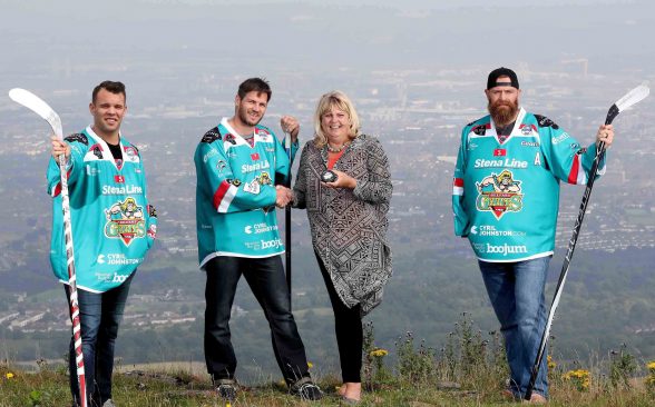 Pictured (L-R) at Divis Mountain, Belfast are David Rutherford, Adam Keefe, Diane Poole of Stena Line and Matt Nickerson. 