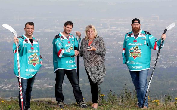 Pictured (L-R) at Divis Mountain, Belfast are David Rutherford, Adam Keefe, Diane Poole of Stena Line and Matt Nickerson.