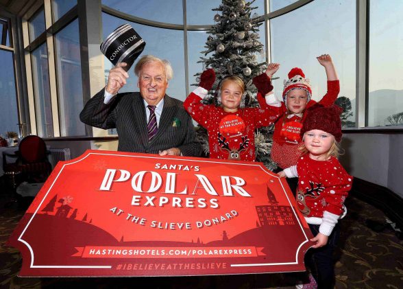 HOP ONBOARD SANTAS POLAR EXPRESS...Sir William Hastings of Hastings Hotels is joined by Rachael McCreery and Lucy and Tilly Hunniford to launch Santas Polar Express at the Slieve Donard Resort & Spa which promises to offer families an unforgettable festive experience from December 14  20. Families can enjoy light refreshments at the Percy French Station before hopping onboard the Polar Express which will take people on a magical journey through the stunning Slieve Donard grounds to a winter wonderland of festive treats including story-telling with Mrs Claus, movies and letter writing with the elves in their busy workshop before meeting the man himself. Santas Polar Express is £19 per child and £15 per adult and includes a gift and photograph with Santa. Booking is essential (because space is limited to those who truly believe in the spirit of Christmas!) so go to www.santapolarexpress.com or call 028 4372 1066. Bookings will also be available for Christmas 2017 as early as February 2017.