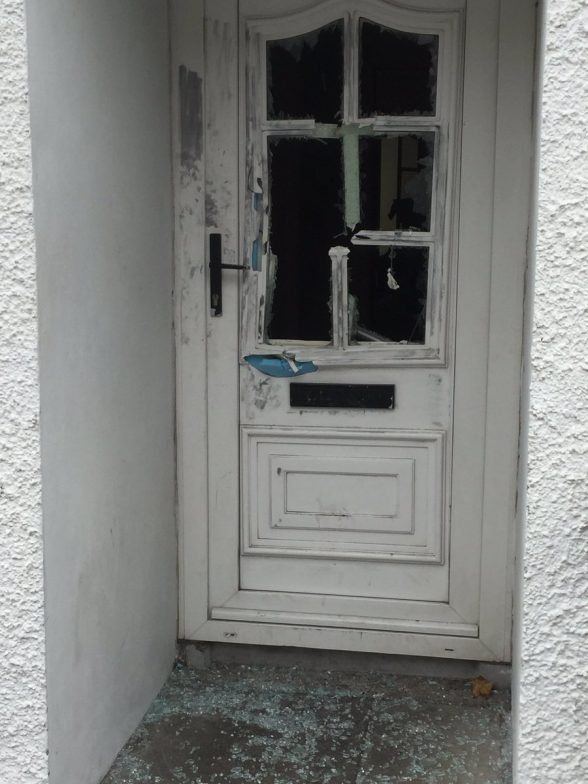 One of the homes attacked in Larne by masked men armed with hatchets