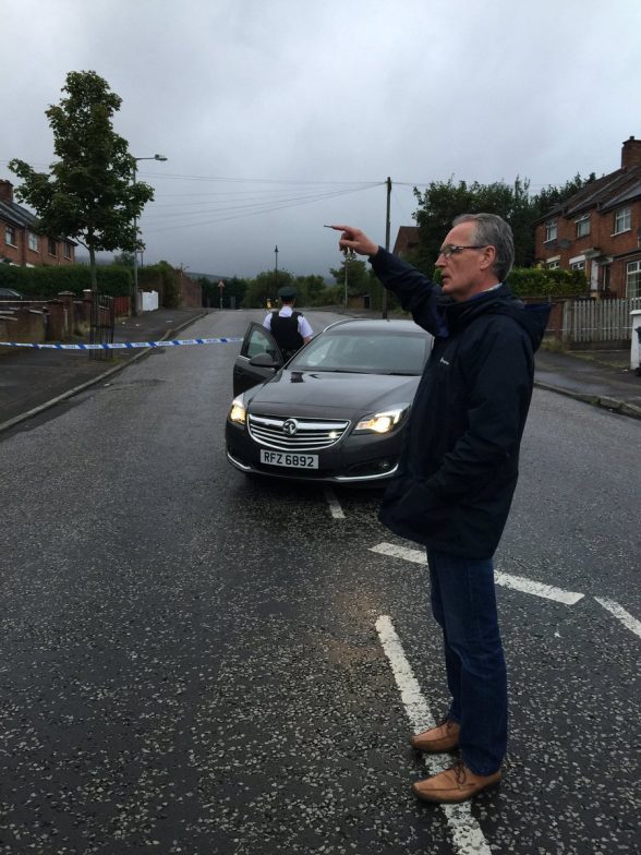 Sinn Fein MLA Gerry Kelly at the scene of bomb alert in north Belfast last night