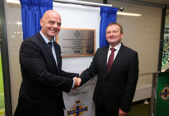 FIFA President, Gianni Infantino and Irish FA President, David Martin at the official opening ceremony. Photo by Kelvin Boyes / Press Eye